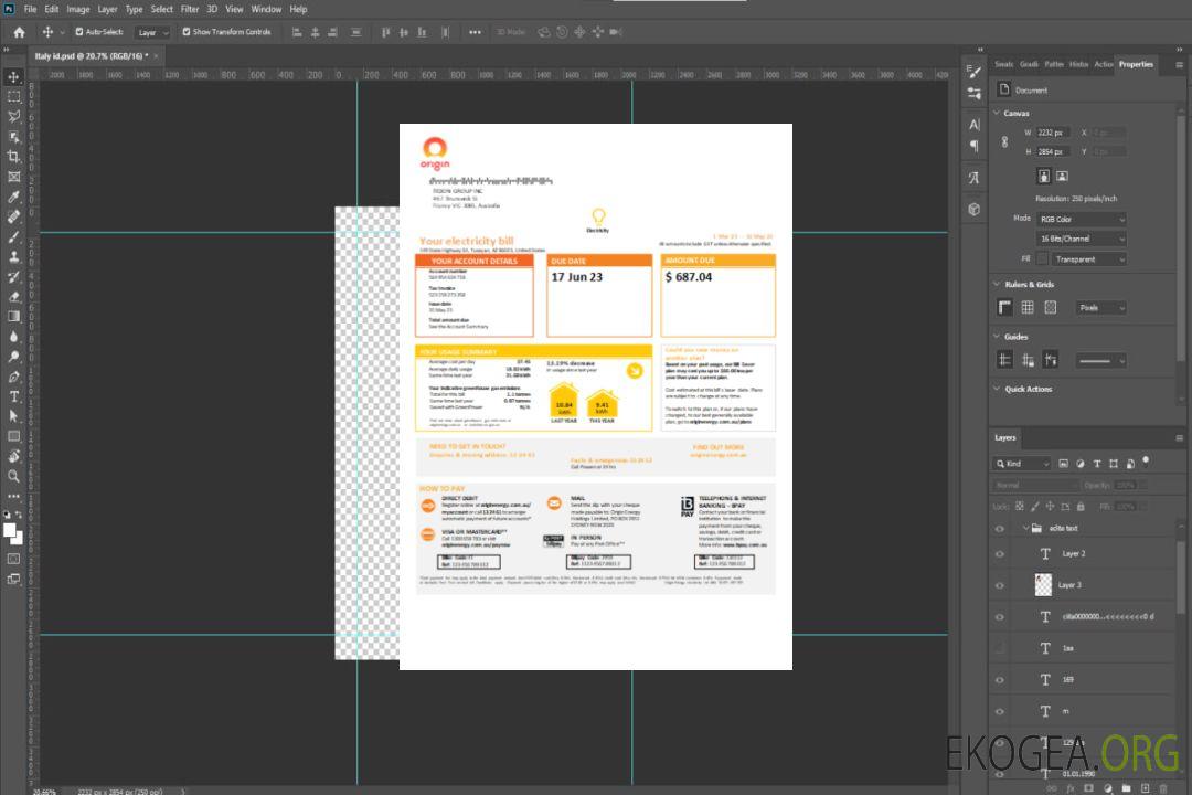 Nouvelle-Galles du Sud (NSW) Facture commerciale du service public d'électricité d'origine, SCR, page 1 template